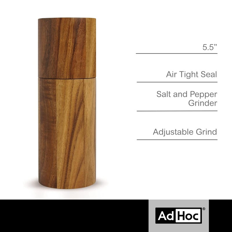 AdHoc Acacia Wood Salt & Pepper Mill - Adjustable Handheld Grinder for Salt & Pepper - Refillable Manual Grinder for Spices - Wood Spice Mill with Ceramic Grinder Mechanism - Image 2